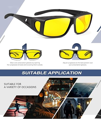 Miniatura 6 de KALIYADI Gafas de visión nocturna que se ajustan sobre las gafas envolventes gafas de conducción nocturna antirreflejos para hombres y mujeres,