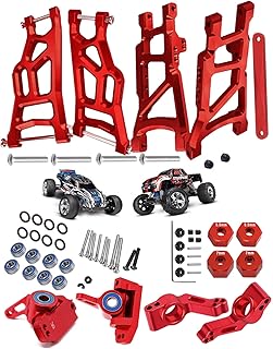 Rcarmumb Upgrades Part for 1/10 Rustler VXL 2wd/Stampede VXL 2wd,Alloy Front Rear Suspension A Armsï¼ŒAlloy Steering Blocks Caster Blocks C-Hubs Stub Axle Carriers Left&Right,Red
