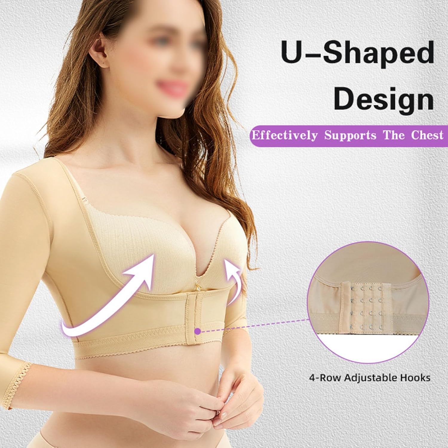 Women's Post Surgery Compression Sleeve Shapewear Crop Tops for Posture Corrector Arm Slimmer Shaper, Stage 2