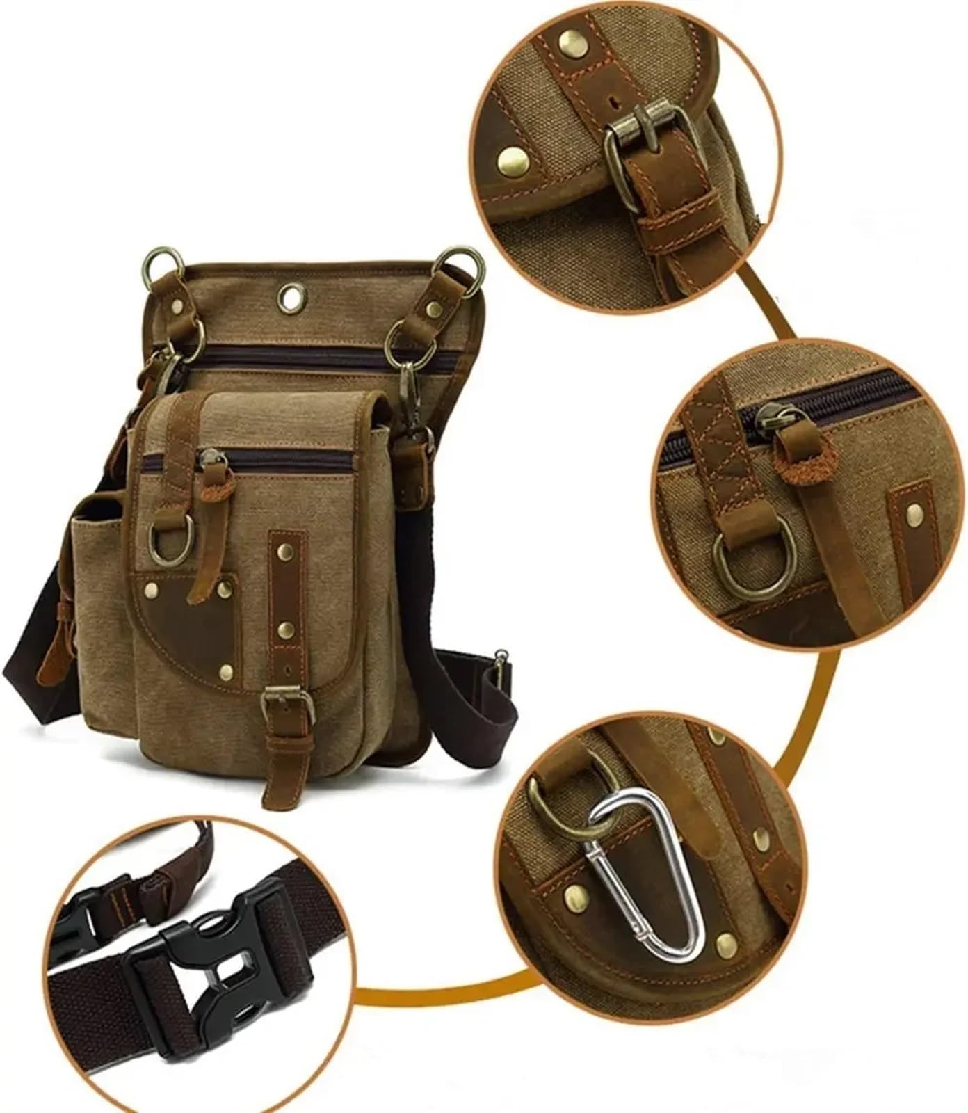 Riñonera de Pierna Riñonera de Lona con múltiples Bolsillos for Hombre y Mujer, for Deportes al Aire Libre, Ciclismo, Senderismo, Paquete Cintura for el día para Hombre(Black)