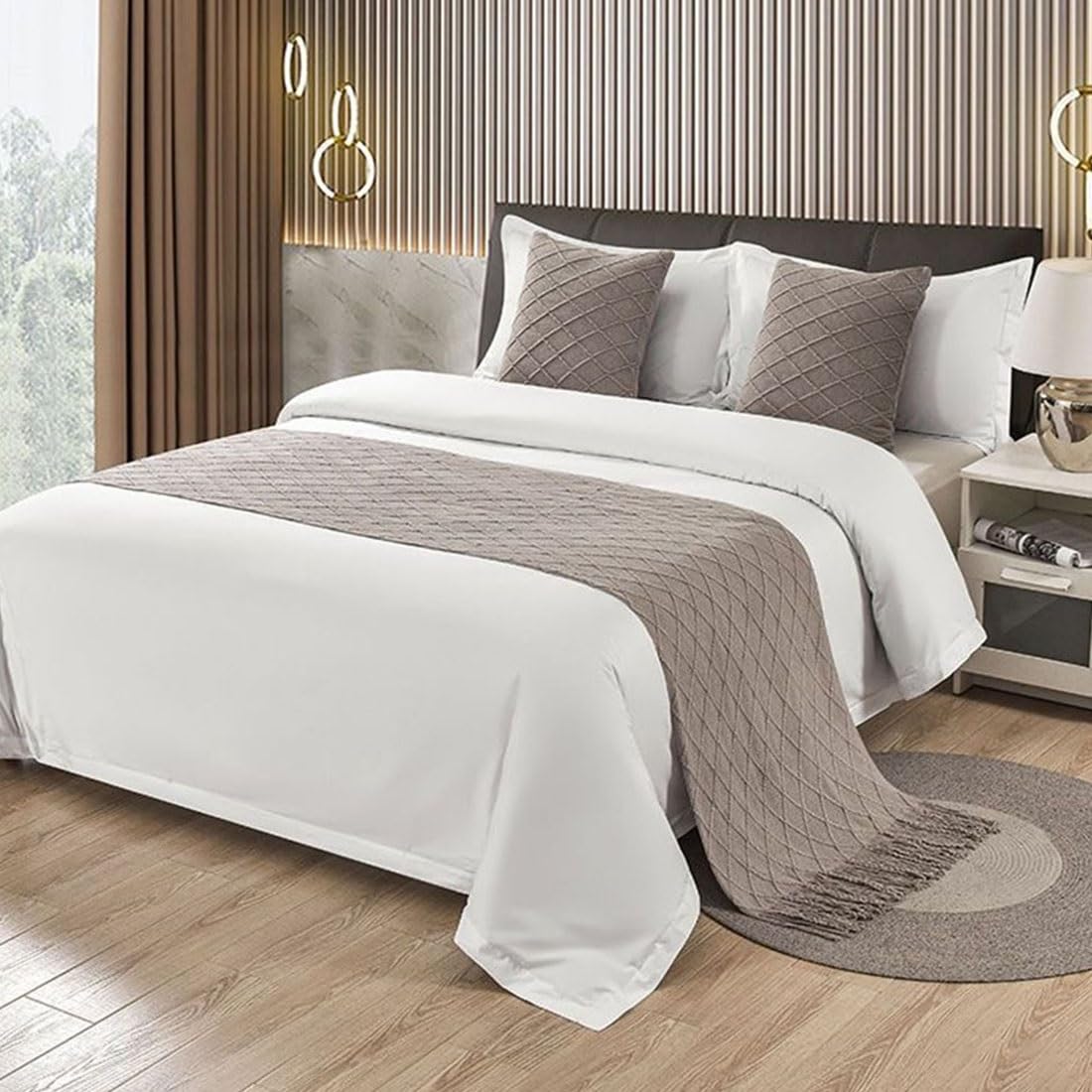 HIQACTLIF Bed Runners & Scarves, Modern Knitted Solid Color Soft no Fading Bed Scarf, Protection for Home Hotel Bedroom Wedding Room