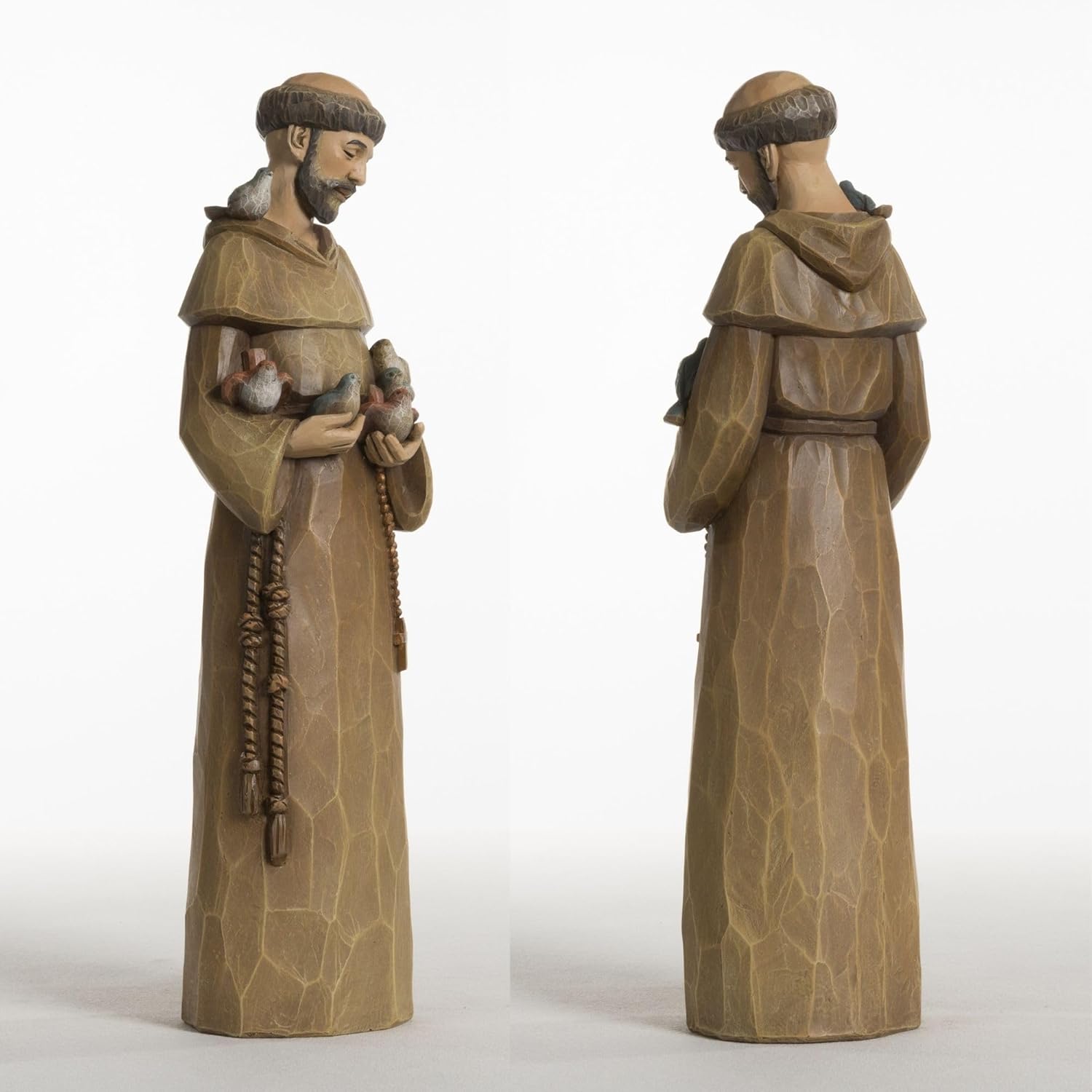 St Francis Statue 12 Inch - Preaching to Birds, Premium Resin with Wood Carving Texture, Patron Saint of Animals & Nature, Garden Outdoor Sculpture, Home Decor, Catholic Gift