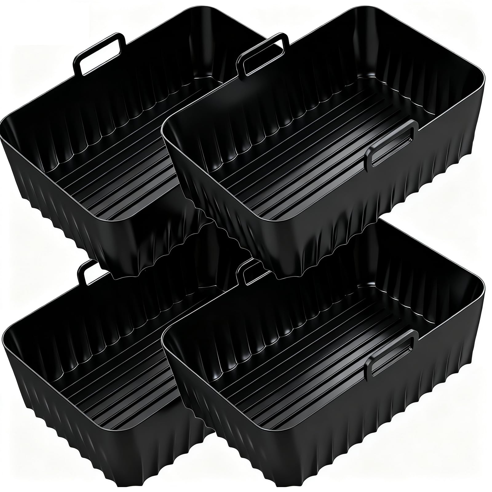4Pcs Silicone Air Fryer Liners Silicone Pot for Ninja Foodi AF400UK AF451UK AF300UK 7.5L-9.5L Reusable Airfryer Accessories for Double Stack SL400UK Tower T17088 Loaf Tin Oil-proof Food Grade