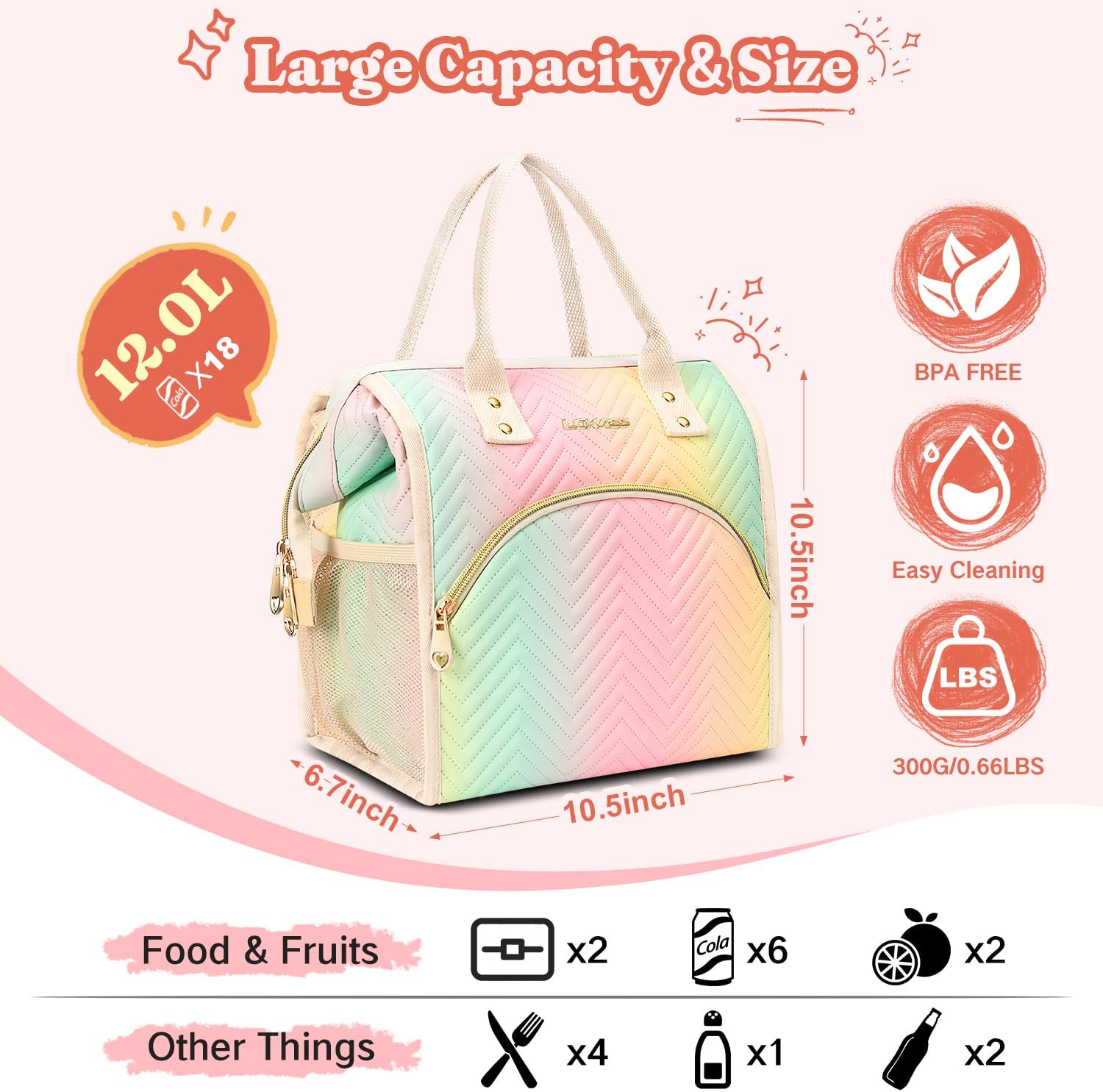 Lunch Bag Women Insulated Lunch Box Wide-Open Lunch Tote Bag Large Drinks Holder Durable Nylon Thermal Snacks Organizer for Men Adults Work Picnic Hiking Beach Fishing, Black Wavy - Image 4