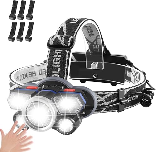 Linterna frontal recargable 8 modos de linterna impermeable con luces rojas y azules adicionales soporte inductivo para faros delanteros 12 horas