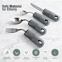 Vista 3 de Juego de utensilios adaptativos, 4 piezas con peso con 2 correas elásticas para Parkinson, artritis y temblores de manos, asas antideslizantes