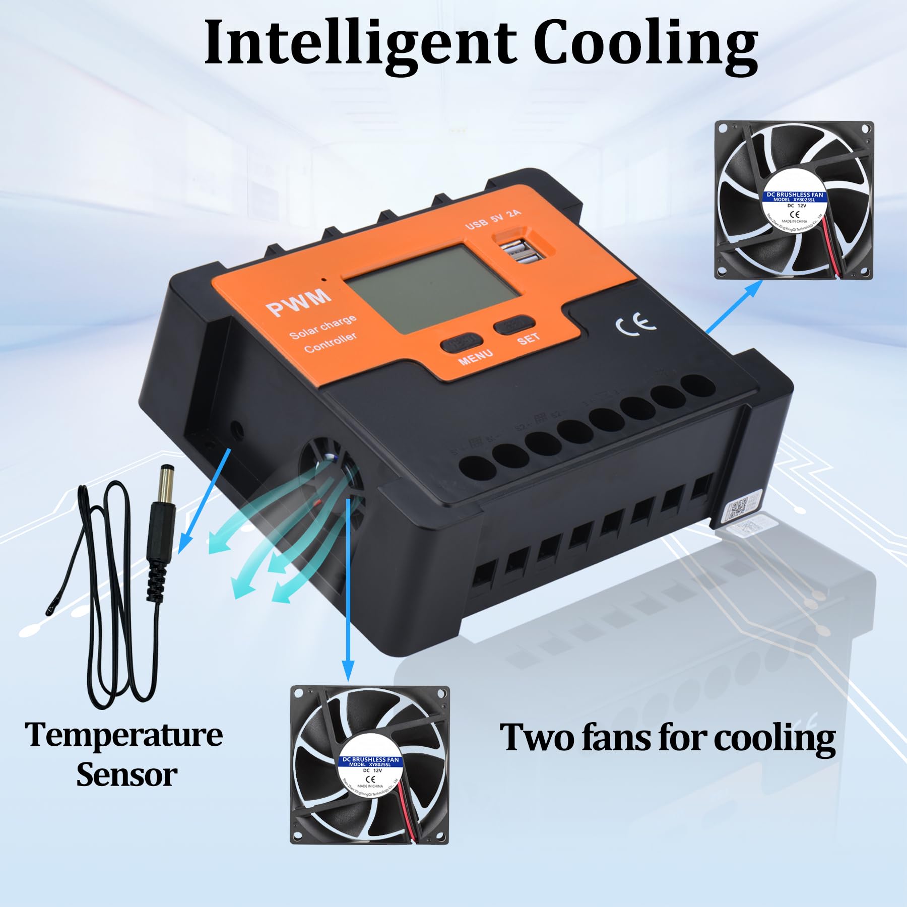Regulator ładowania solarnego 80 A, 12 V, 24 V, 36 V, 48 V, solarny regulator ładowania PWM 80 A z czujnikiem temperatury, 4 porty USB,