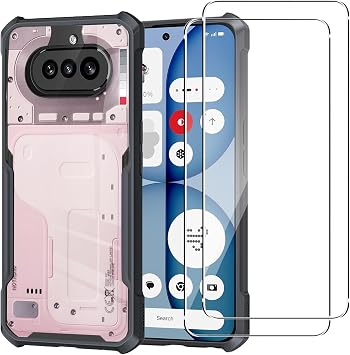 KUSINHOKA Cover for Nothing Phone 4a + 2 Pack Screen Protector,Double Layer Rugged Transparent PC Case + TPU Bumper Anti Scratch Shockproof Clear Back Designed Case For Nothing Phone 4a