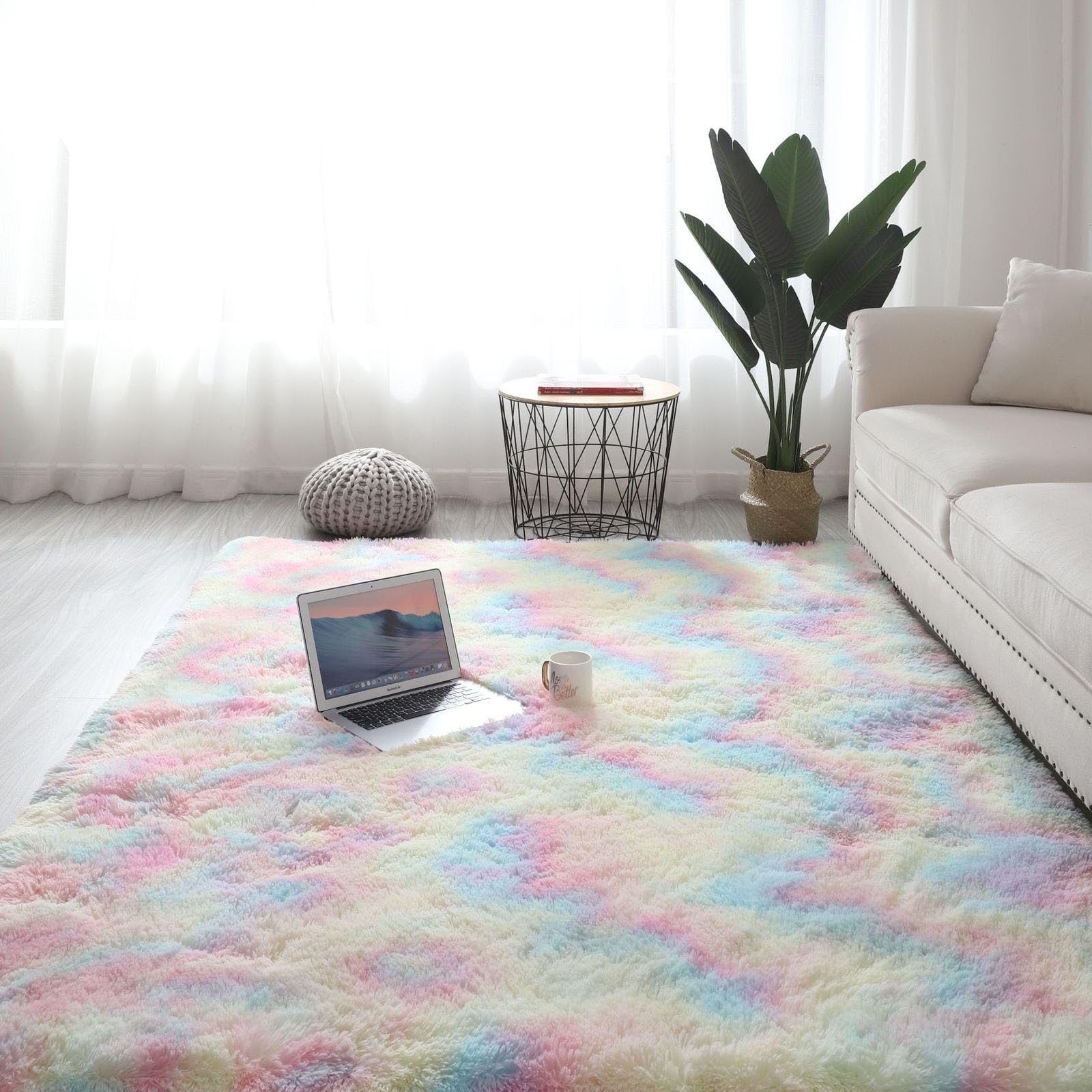 Tapis de salon arc-en-ciel 180x230 cm grand format shaggy épais et moelleux pour l'intérieur
