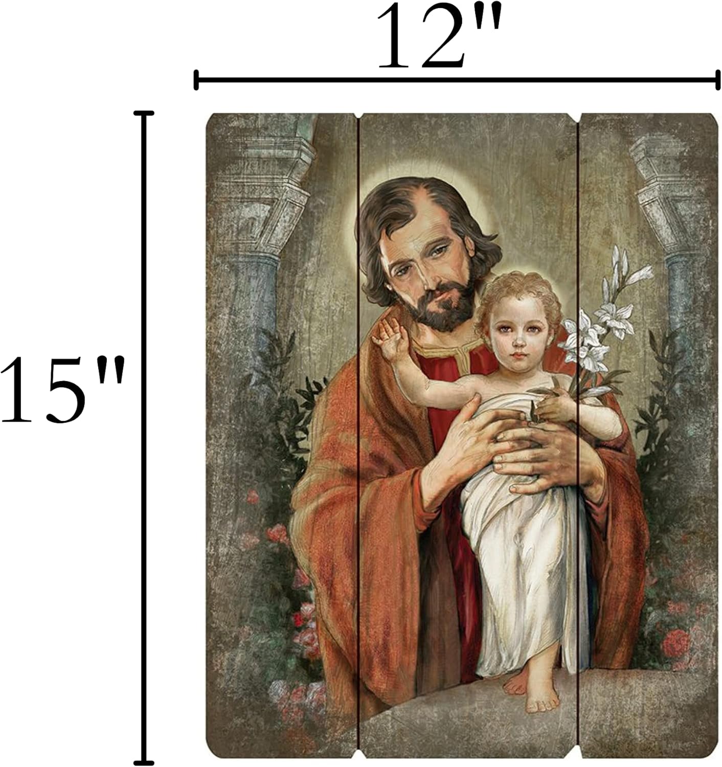 Needzo Saint Joseph Holding Baby Jesus Pallet Sign, Religious Home Decor, Blessings of Catholic Faith and Inspirational Prayers, Wooden Wall Decorations, 15 inches