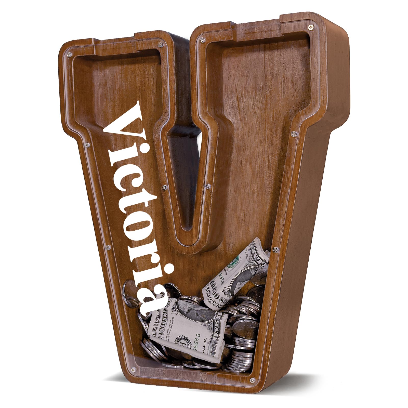 JOOMLAFLY Personalized Wooden Letter Piggy Bank for Kids Larger Letter Piggy Bank for Boys and Girls Initial Coin Bank Customized Piggy Bank Perfect