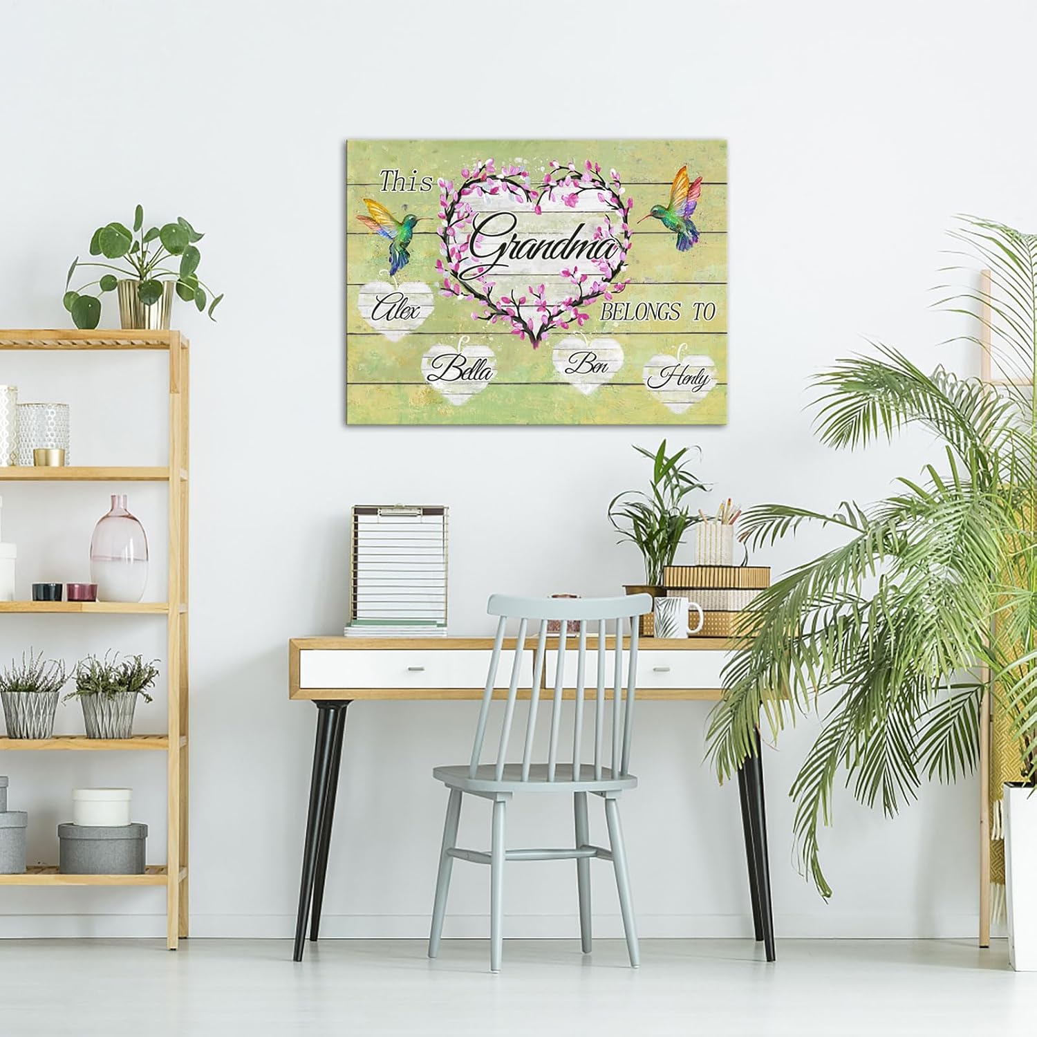 iLOOKLiKE Personalized Grandma Gifts Ideas Flower Heart Sign Wall Art Unique Birthday Presents Custom This Grandma Belongs To with Kids Names Canvas Prints Poster Framed Home Decor from Grandkids