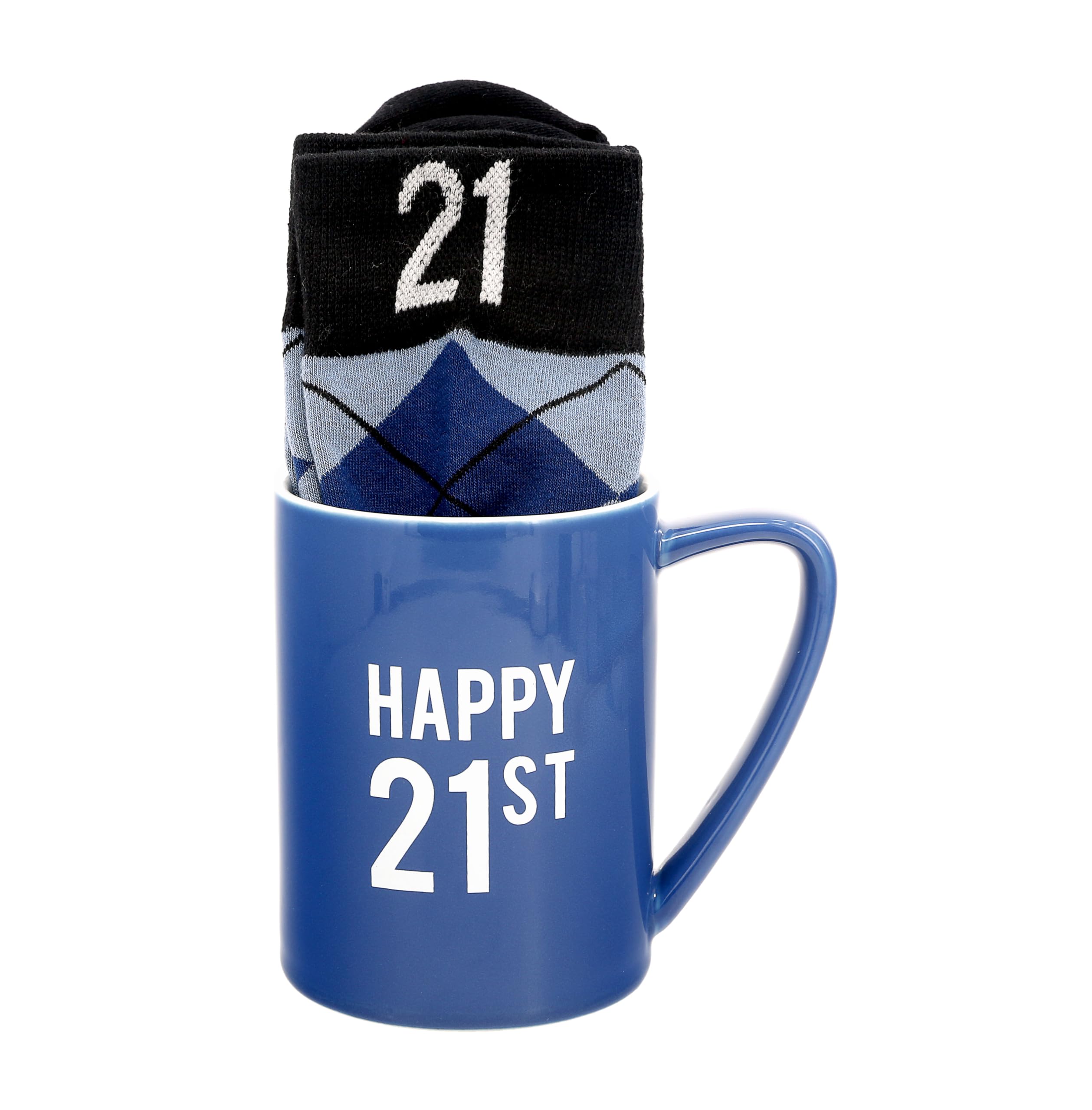 Pavilion Kaffeebecher, Teetasse "Happy 30th", 530 ml, Argyle-Muster, grüne Crew-Socken, Damen US 9–13 & Herren, US 8–12, Geburtstag, Party, Feier, Dekoration, Gedenkgeschenk für Ihn