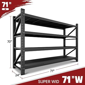 RAVIGIN 5000LBS Storage Shelves,71 W Garage Shelving Heavy Duty Metal Adjustable Garage Shelves, Shelving Units Industrial Shelving for Warehouse,71 W x 24 D x 70 H,Black