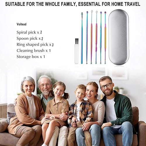 Miniatura 6 de Voitead Kit de eliminación de cera de oído, 7 piezas, kit de limpieza de oídos, herramientas de eliminación de cera de oídos de acero inoxidable con