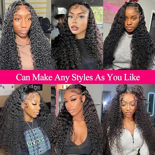 Miniatura 8 de Pelucas de cabello humano ondulado profundo con encaje frontal de 13 x 6 pulgadas, predepiladas, mojadas y onduladas, sin pegamento, para mujeres