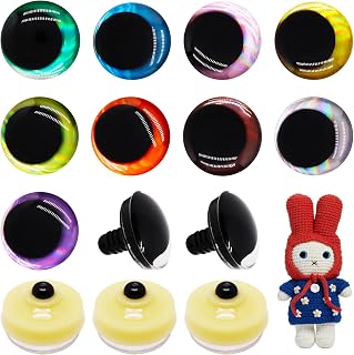 SWZHAI 18Pcs 3D Glitter Safety Eyes for Crocheting, 35mm Safety Eyes with Bowl Washers, Tie Dye Laser Crochet Large Saftey Eye for Crochet Animals Doll Eye Crafts Gift for Crochet Lovers (9 Colors)