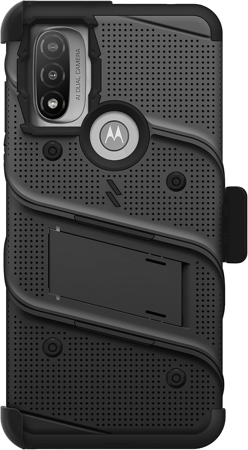 ZIZO Bolt Bundle for Moto G Power 2022 Case with Screen Protector Kickstand Holster Lanyard - Black