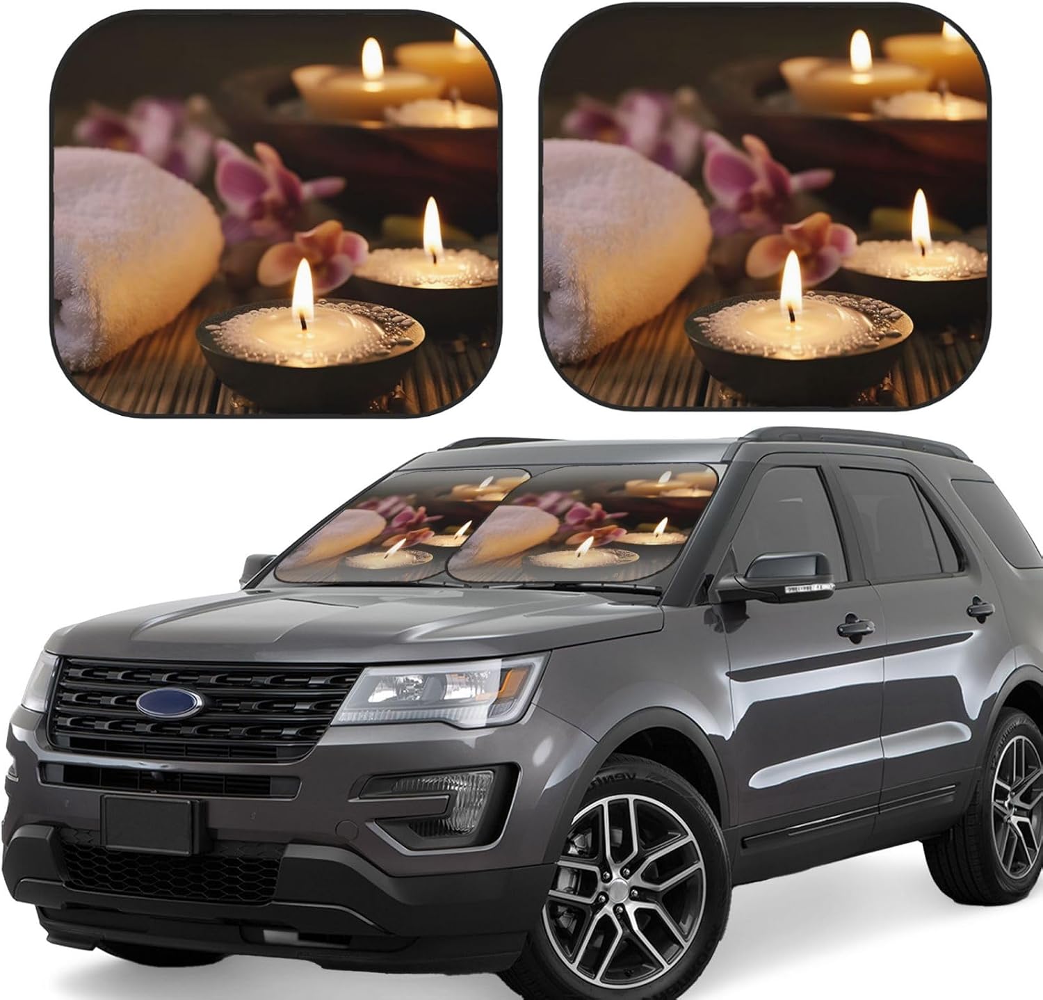 2 PCS Car Windshield Sun Shade Spa Candles Car Front Window Sunshade Universal Foldable Sun Visor Protector Blocks UV Rays Keep Your Vehicle Cool