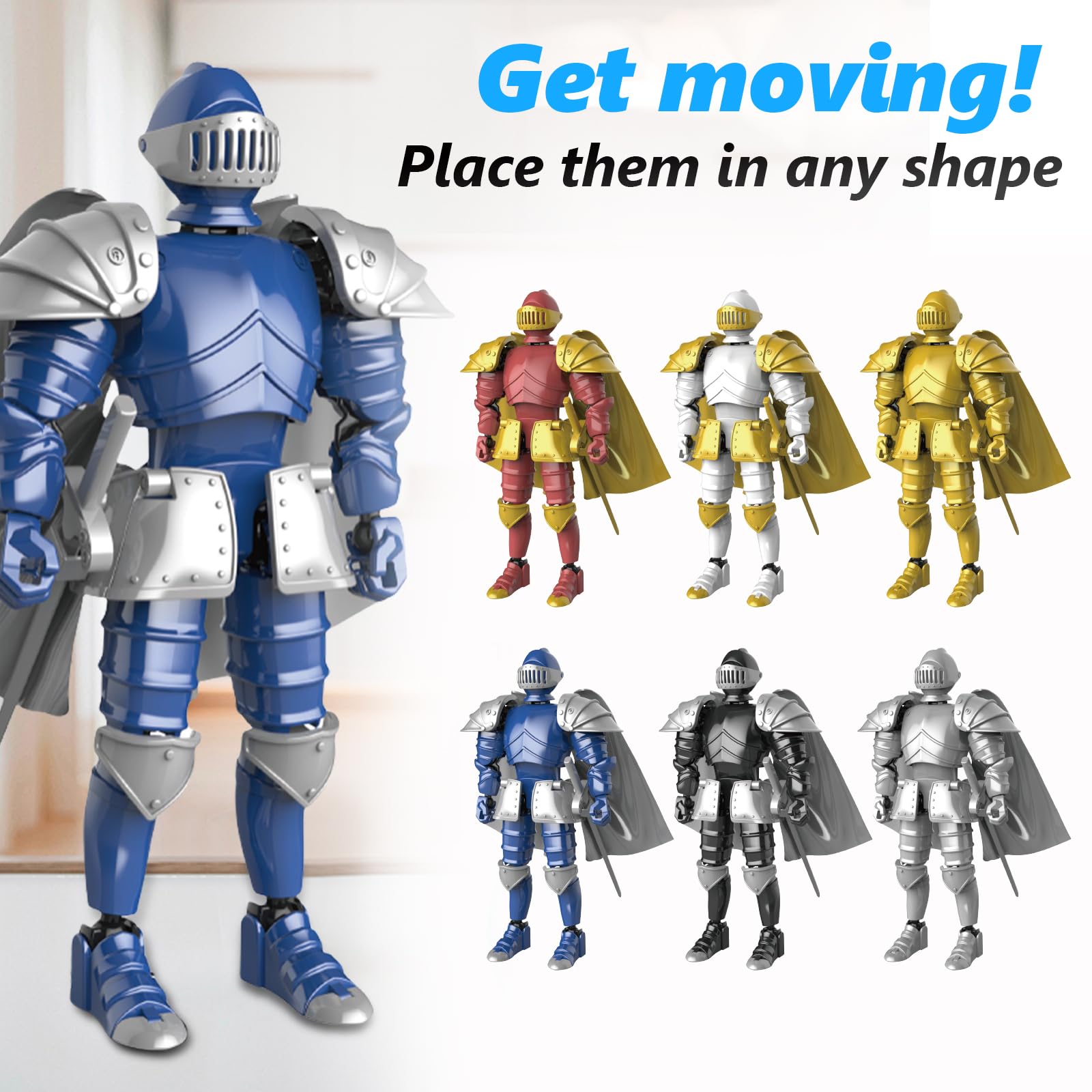 Lot de 6 figurines d'action de chevalier médiévale, figurine d'action d'armure de chevalier, mannequin robot mobile multi-articulé