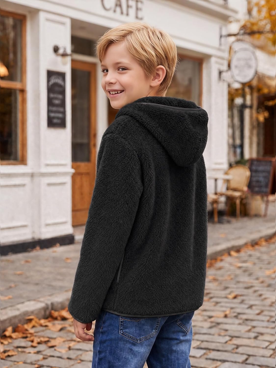 Haloumoning Boys Zip Up Soft Polar Fleece Jacket Hooded Outerwear Coat