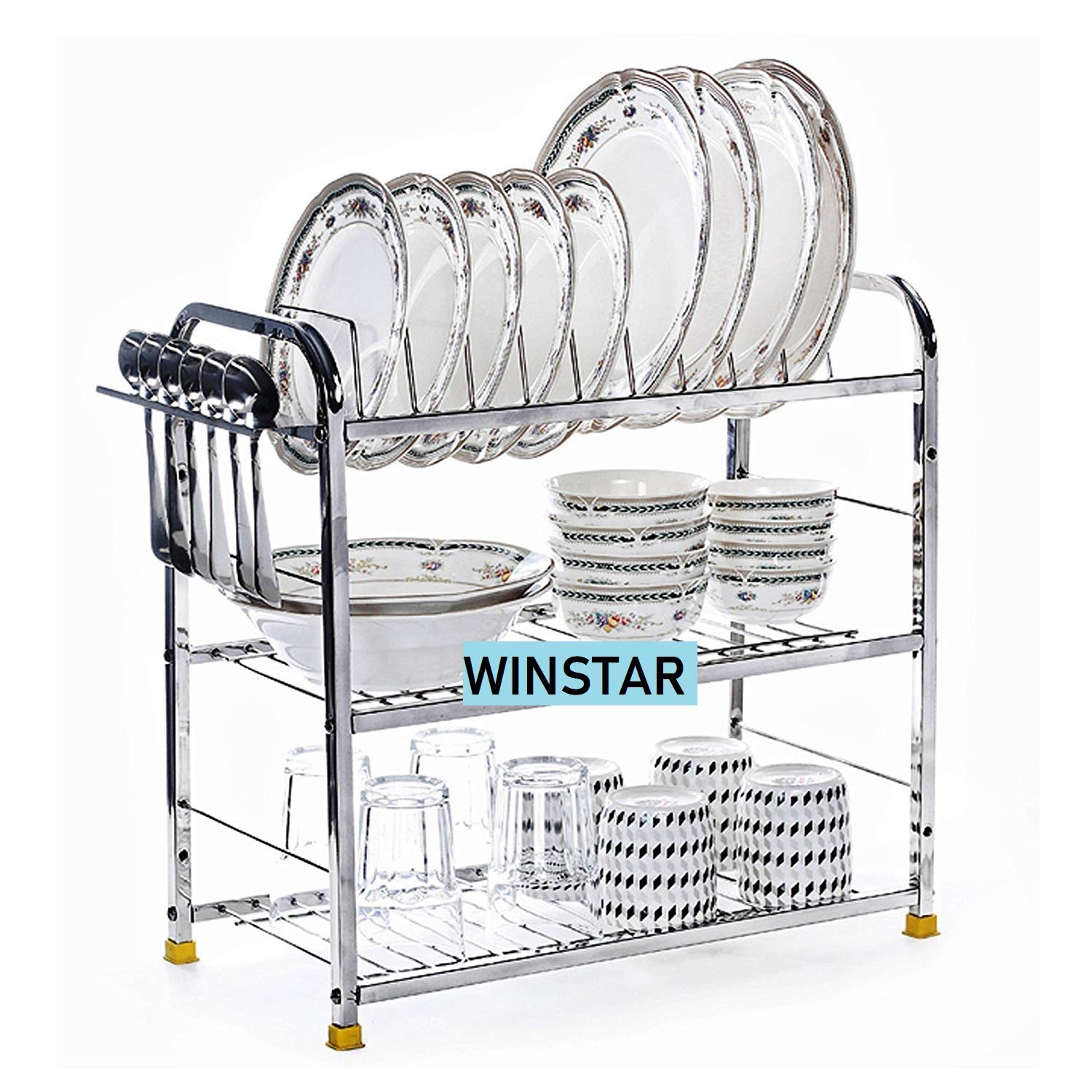 WINSTAR Stainless Steel 3 Shelf Wall Mount Kitchen Utensils Rack | Dish Rack With Plate & Cutlery Stand | Modular Kitchen Shelves Storage Rack | Kitchen Organizer (18X18 Inches) (B07NBJLD98) Amazon Price History, Amazon Price Tracker