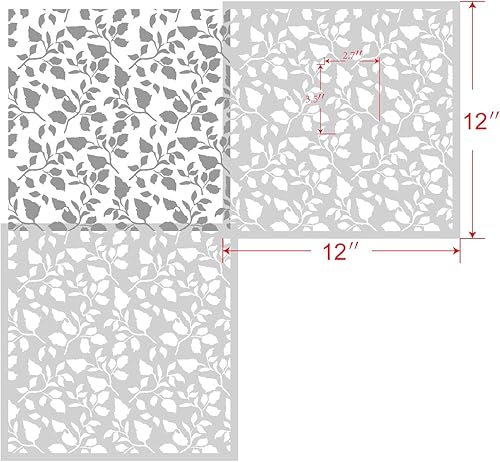 Miniatura 2 de GSS Designs - Plantilla de hojas florecientes para pintar sobre madera, lienzo, papel, tela, piso, pared y azulejos, follaje de 12 x 12 pulgadas,