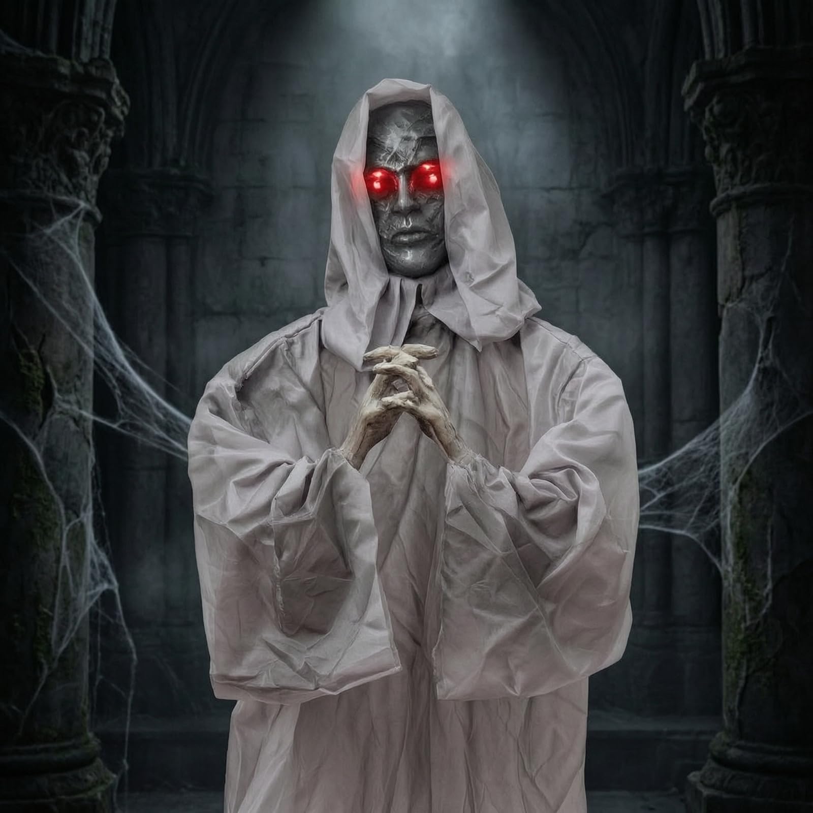 de con Capucha Figura Decorativa de Festival Estatua de Halloween Adorno con Material de Plástico y Tela Activación por Sonido y Temblores Adecuado para Fiestas Entradas Interiores