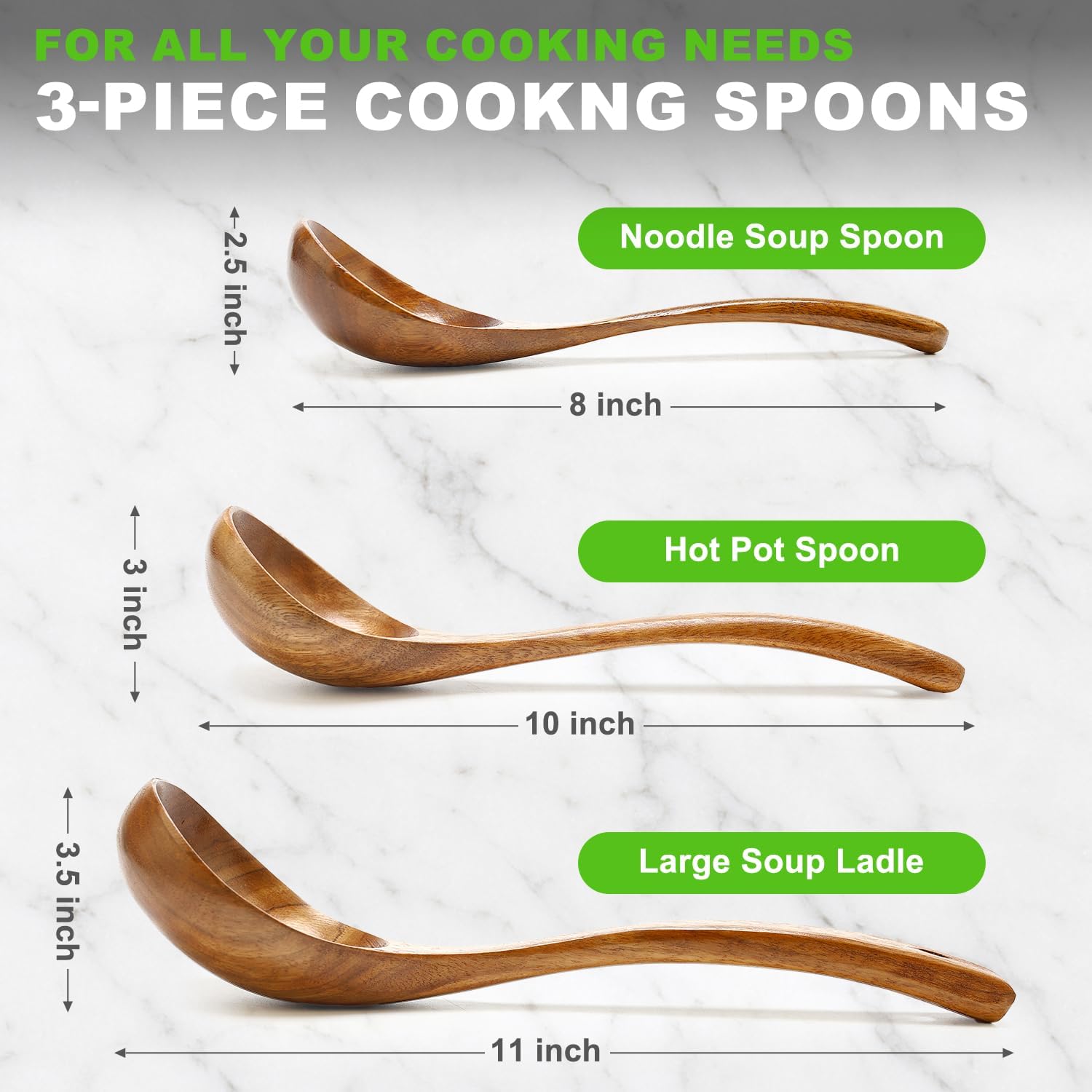 3 Pack Wooden Ladles for Serving Spoon Soup Ladle Wood Spoons for Cooking Ladel Large Spoon Kitchen Tools Ladles Big Spaghetti Spoon Laddle Non Toxic Soup Spoons Teak deep Ladle - Image 4