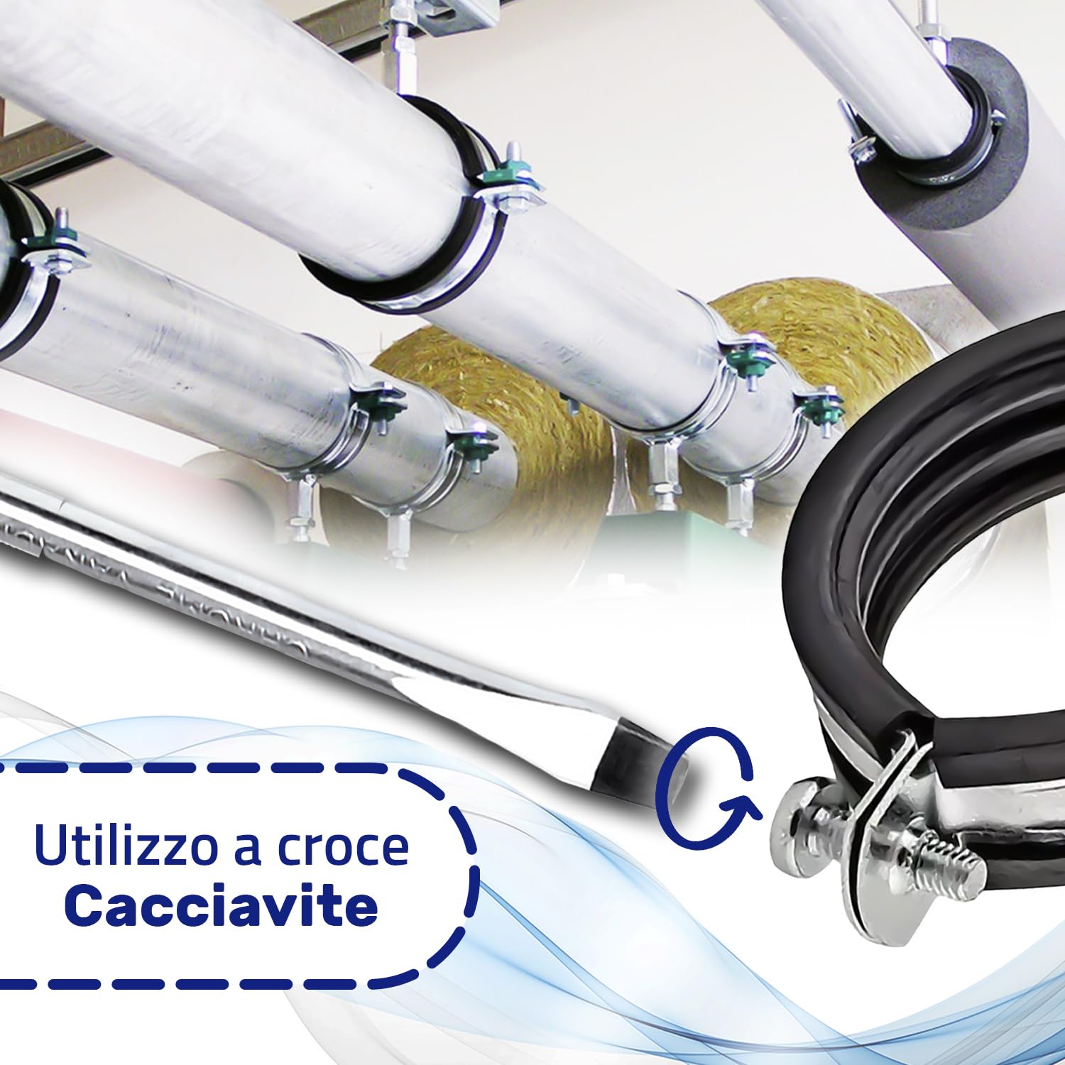 Rinforzato Fascette Metalliche M8/M10 con Guarnizione in Gomma e con Diametro di Ø60 mm o di 2" - Garanzia di 10 Anni - MONTERAL