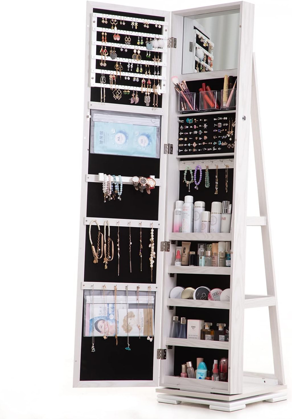 OUTDOOR DOIT QB1 360 Rotating Lockable Full Mirror Jewelry Organizer Wall Mounted/Door Mounted Jewelry Box For Women/Jewelry Cabinet Jewelry Armoire With Mirror/Full Length Mirror White : Clothing, Shoes & Jewelry