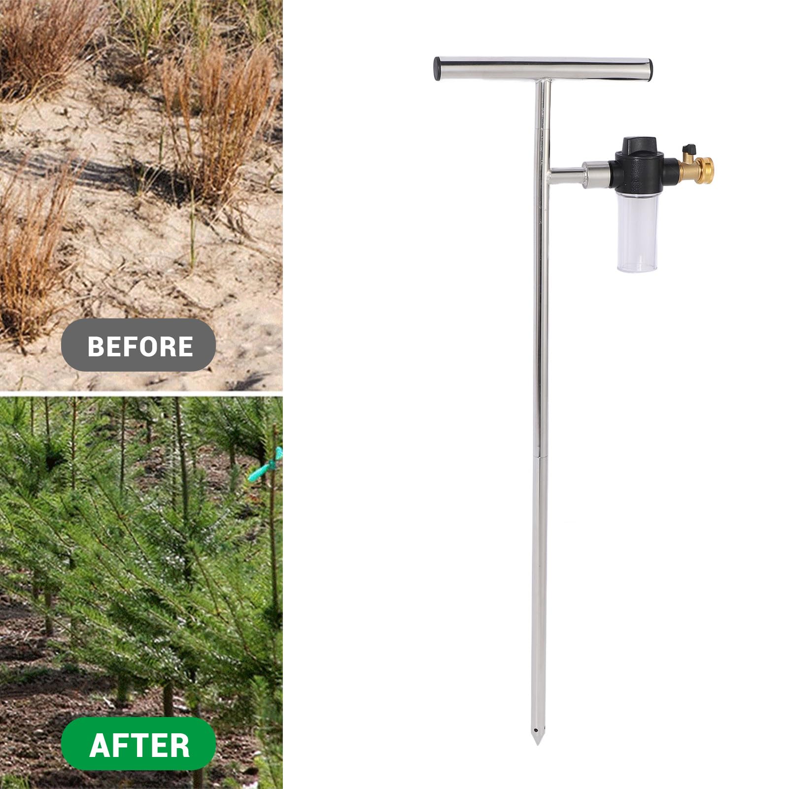 AMONIDA Herramienta de Riego de árboles de Raíz Profunda de Acero Inoxidable de Riego Eficiente para la Salud de las Plantas - Irrigador de Raíz Profunda de 32 Pulgadas para Arbustos, árboles,