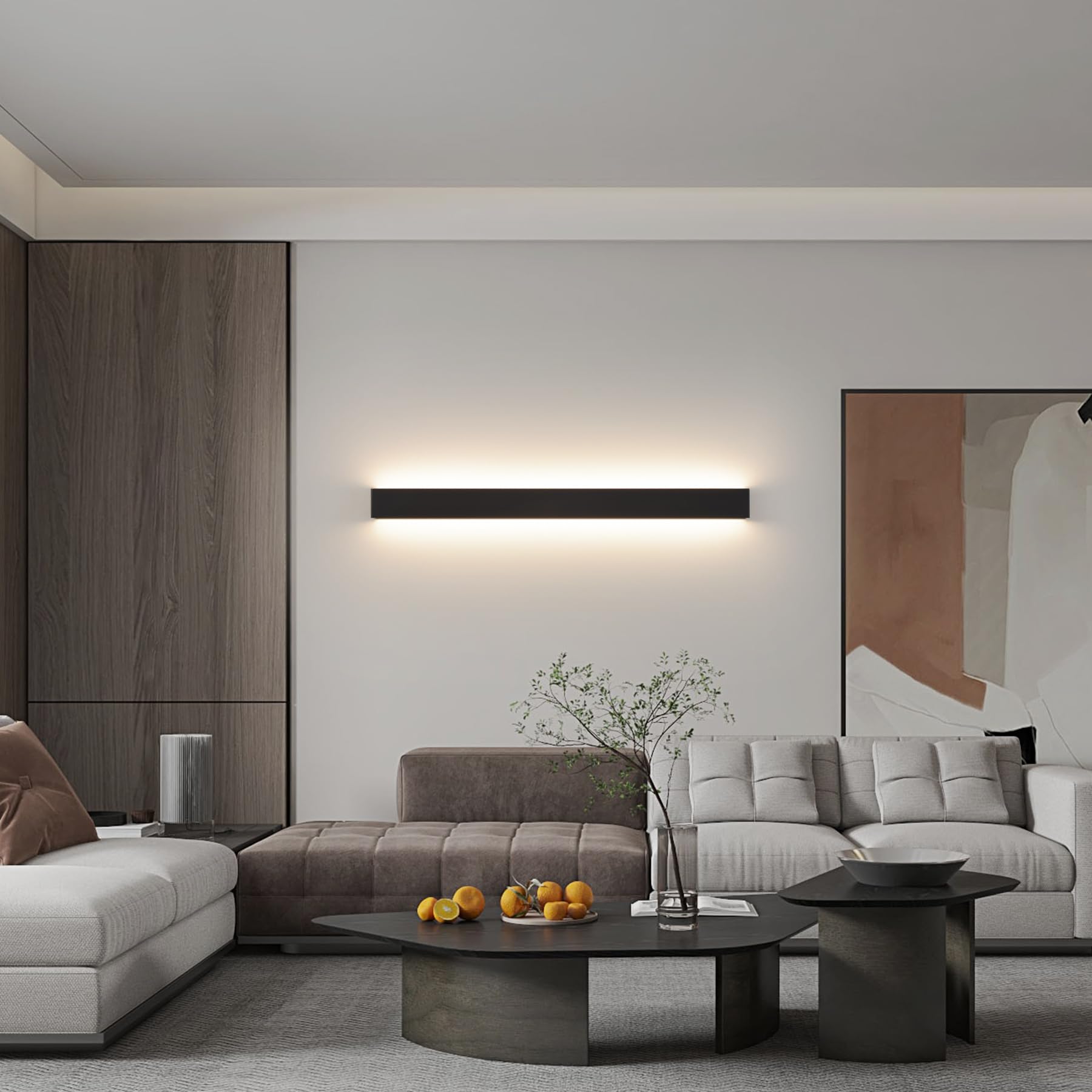 KUKAK Applique da Parete Interno,30W LED 3000K/4000K/6000K Lampada da Parete,Moderno Up Down Lampade Muro, Plafoniera da Parete Alluminio per Bagno Soggiorno Camera da Letto Scale Corridoio 96CM Nero