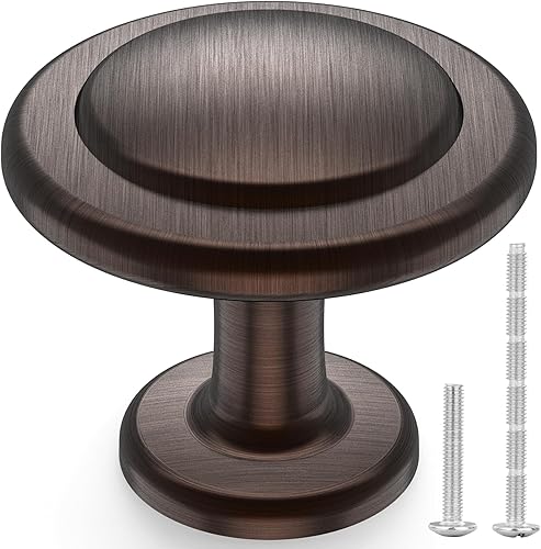 TICONN Perillas redondas para cajones de 1-14 pulgadas de diámetro, accesorios para gabinete de cocina con tornillos de montaje (acabado de bronce