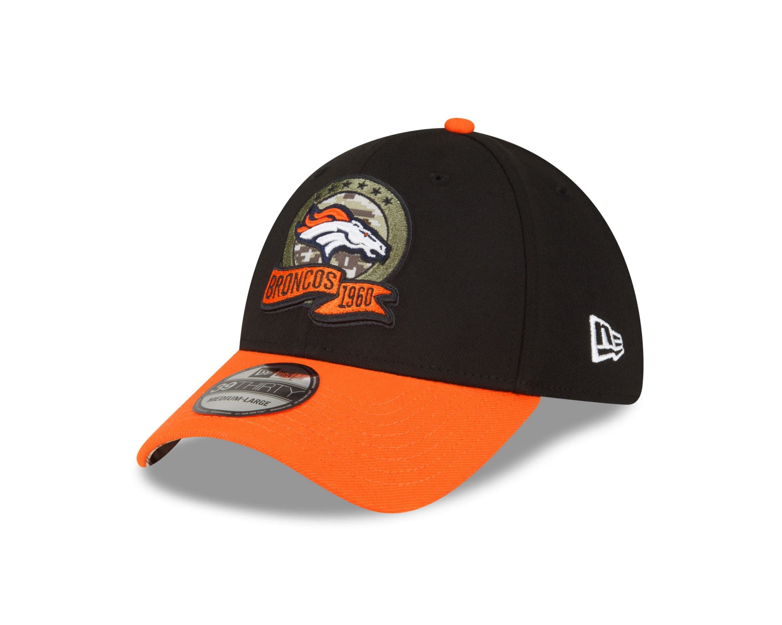 New Era Denver Broncos NFL Salute to Service 2022 Black Orange 39Thirty Stretch Cap - M - L