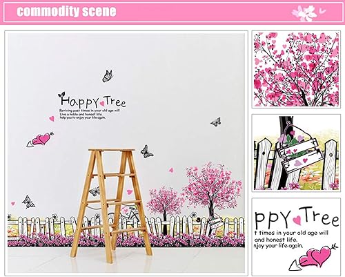 Miniatura 3 de HO BEAR Calcomanías de pared para guardería, diseño de flores rosadas con mariposas y flores para niños, calcomanías románticas decorativas para