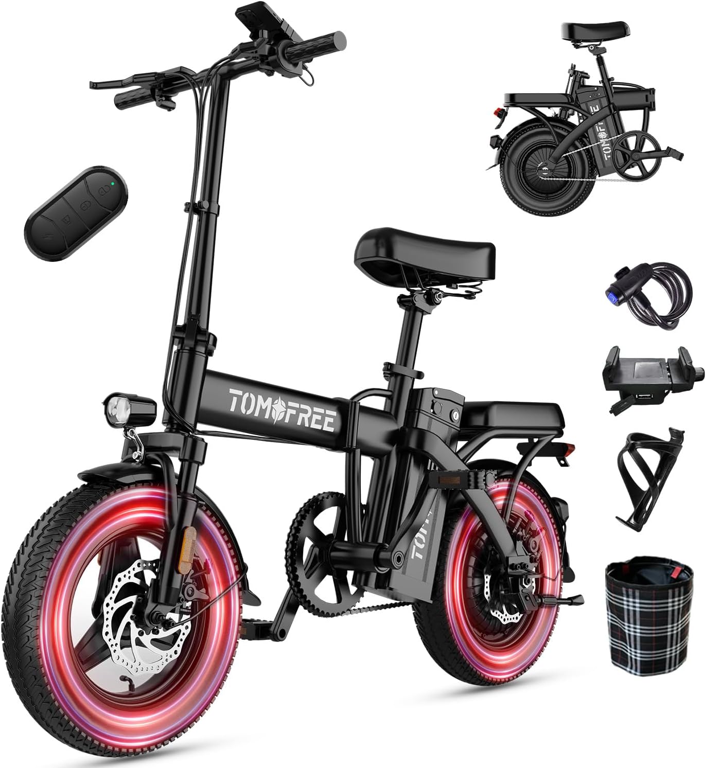 Tomofree Folding Electric Bike for Adults 750W EBike, 48V22.5AH Removable Battery for Electric Bicycles, 75Miles Max Range, 4/10 Shock Absorbers, 14”/16” Tire Foldable E-Bike, Class 2 PAS E Bike
