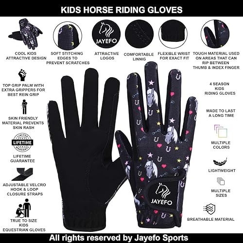 Miniatura 2 de Jayefo Guantes de equitación para niños (negro, edad 8-10 años)
