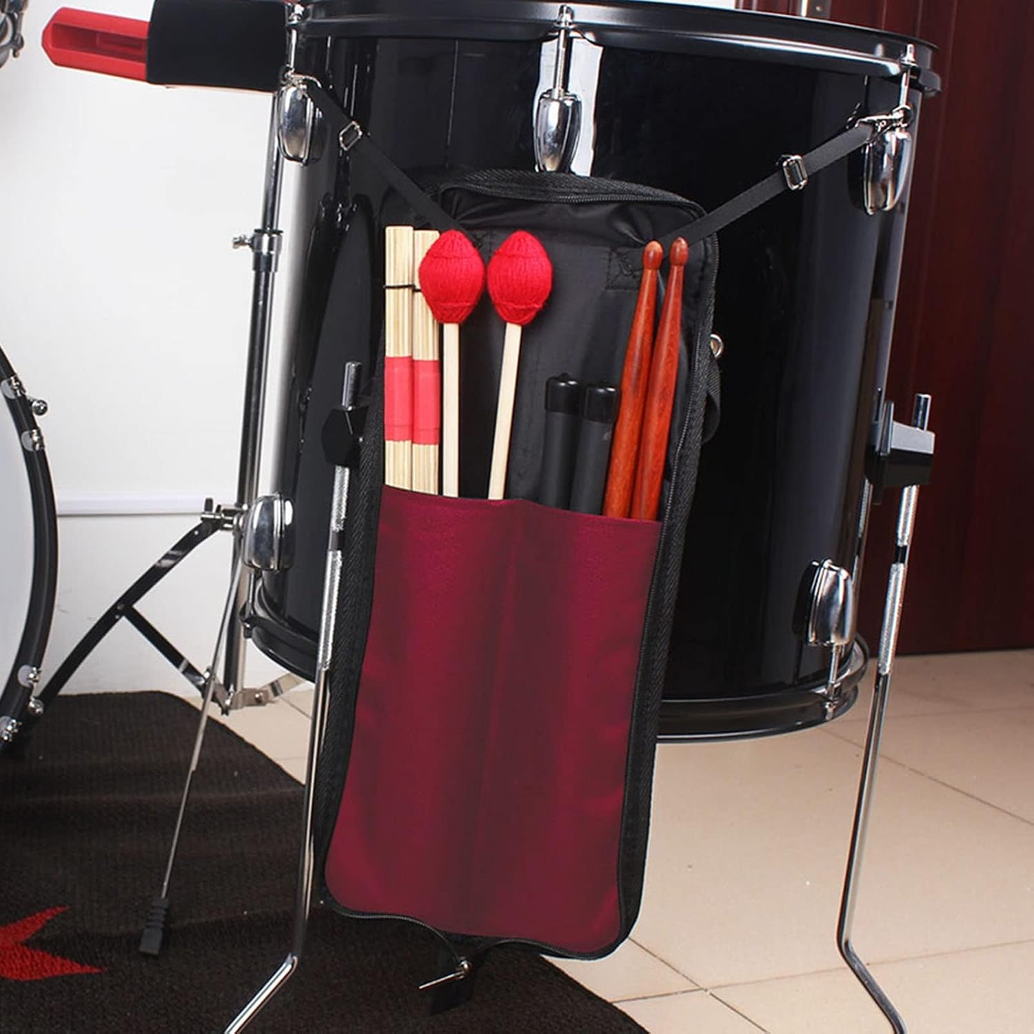 Drum Stick Bag Hangable for Drumsticks, Cotton Cloth (red) image 2