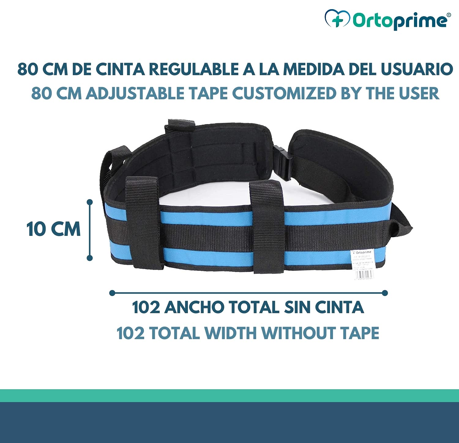 OrtoPrime Cinturón de Transferencia Adultos - Eslinga Lumbar de Transferencia - Cinturón de Seguridad para Ancianos con 4 Asas - Ayuda para Levantarse de Cama Pacientes y Cuidadores