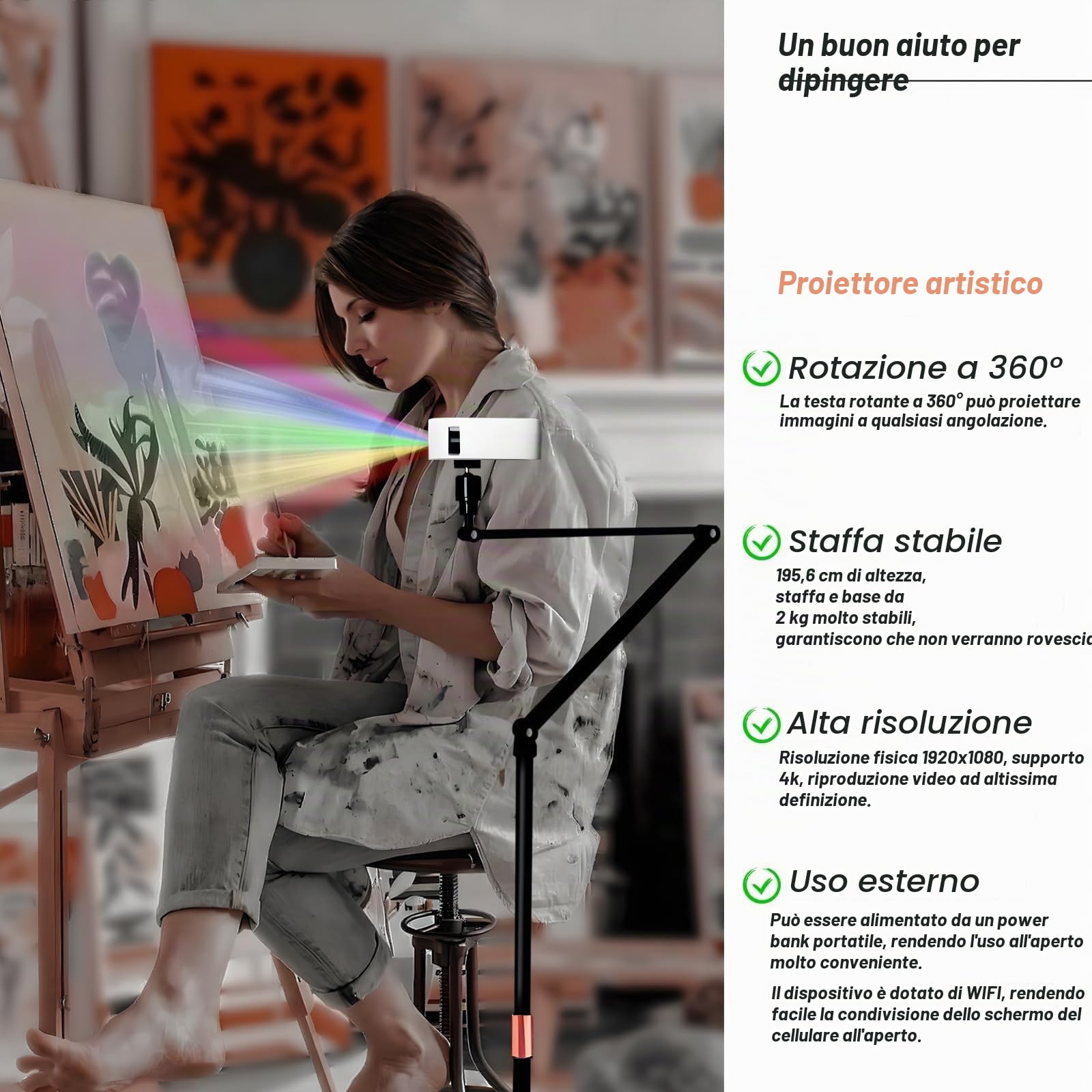 Generico Proiettore d'Arte Intelligente per tracciare Disegni, proiezione su Tela con Telecomando e Supporto, Ideale per artisti e hobbisti