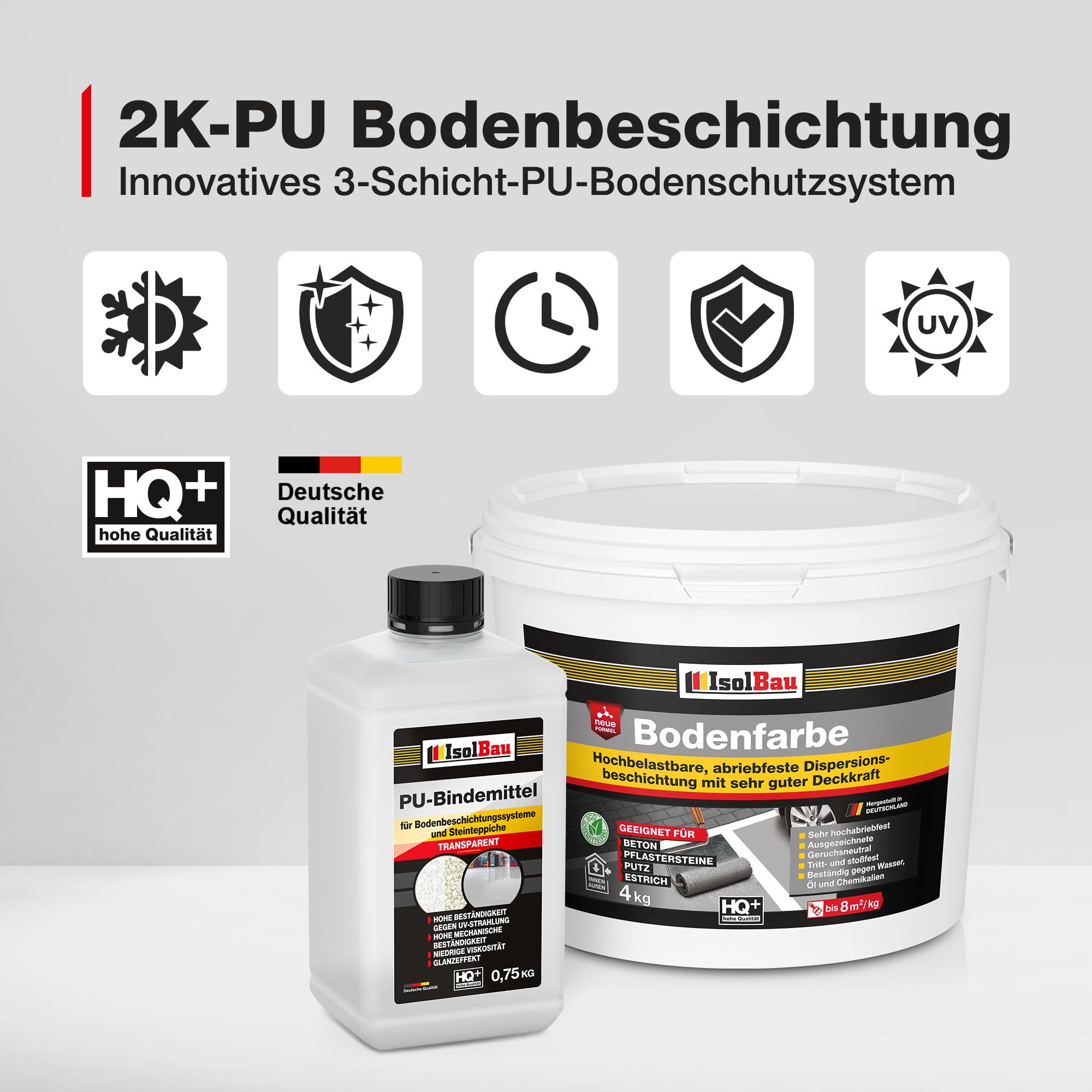 Isolbau - 2K PU-Bodenbeschichtung für Innen- und Außenböden - Bodenfarbe Steingrau mit PU-Bindemittel für Garagen, Werkstätten, Kellern - Garagenboden-Beschichtung - Betonfarbe 7kg