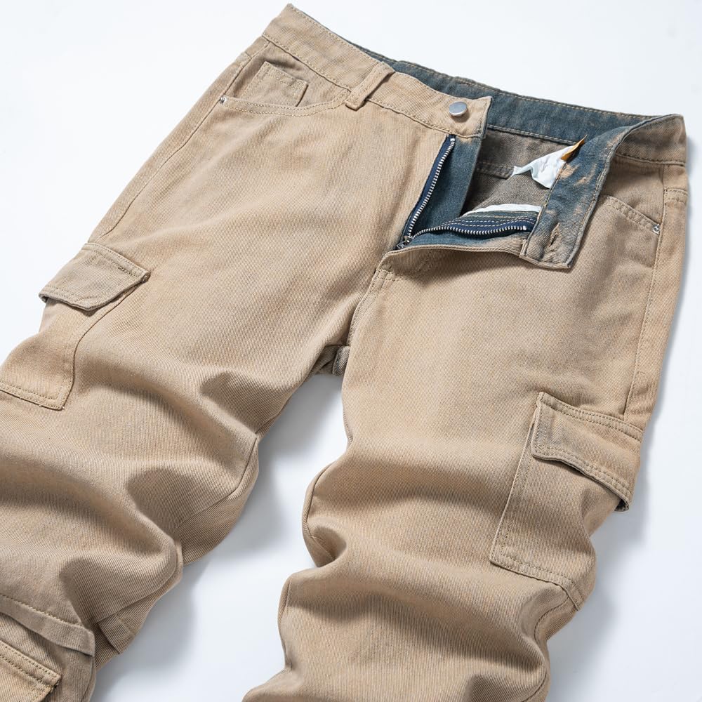 Men's Jeans Straight Biker Denim Pants Patchwork Casual Multi-Pocket Male Jean - Image 3