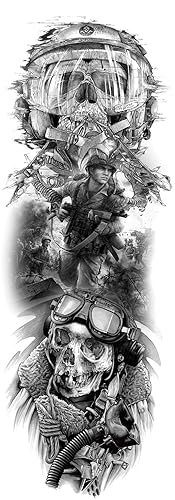 Miniatura 7 de Tatuajes temporales de mangas militares, tatuajes militares negros de brazo completo, tatuaje de brazo para hombre, 8 hojas