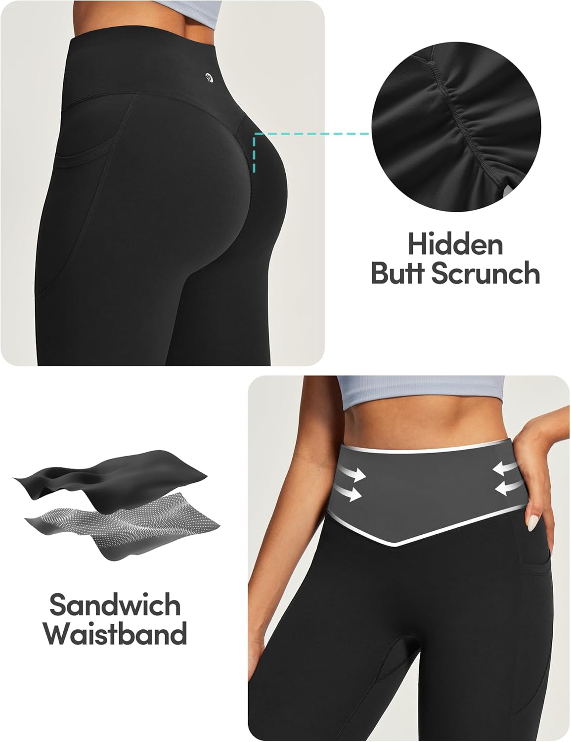 IUGA Mini Flare Leggings for Women Tummy Control Hidden Scrunch Butt Flared Yoga Pants with Pockets No Front Seam Workout - Image 4