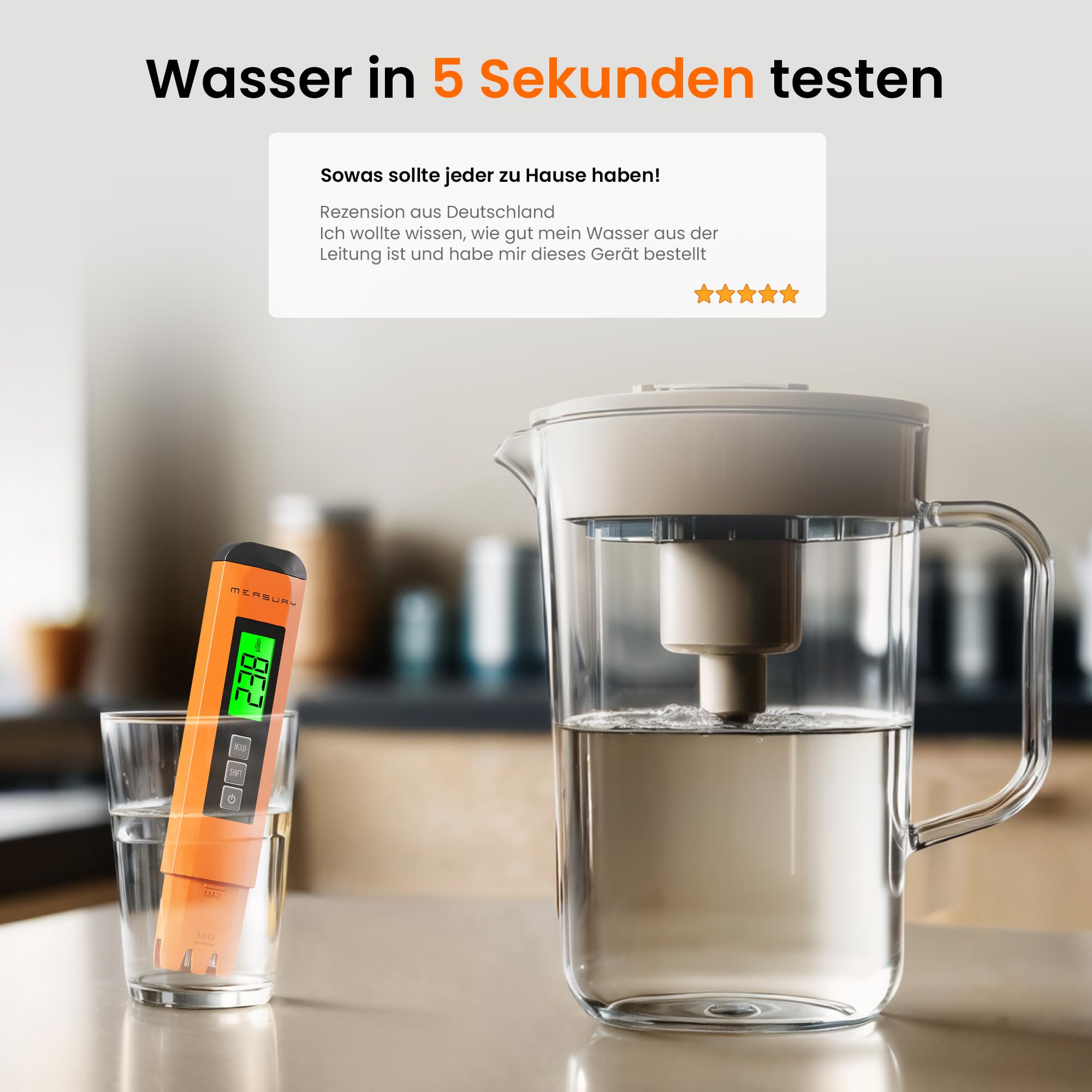 Measury Mikrosiemens Messgerät und PPM Messgerät Wasser, Wassertester Trinkwasser, TDS Messgerät für Trinkwasser, EC Messgerät, Leitwertmessgerät Aquarium - Leitfähigkeitsmessgerät Wasser Tester