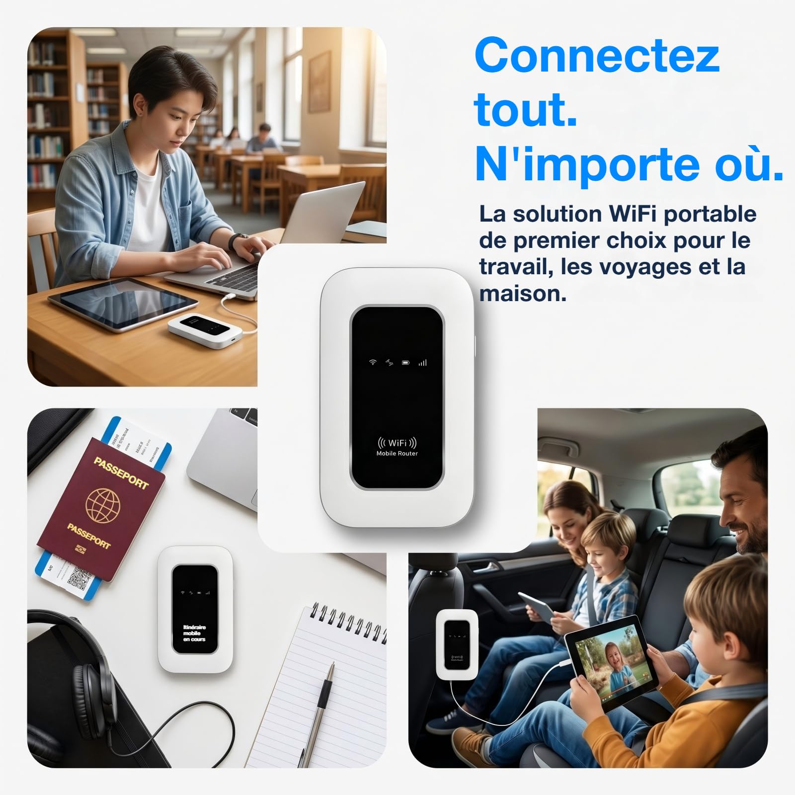 WiFi Portable 5G avec Emplacement pour Carte SIM, prêt à l'emploi, supportant jusqu'à 20 appareils, idéal pour Le Foyer, Le Bureau et Les Voyages
