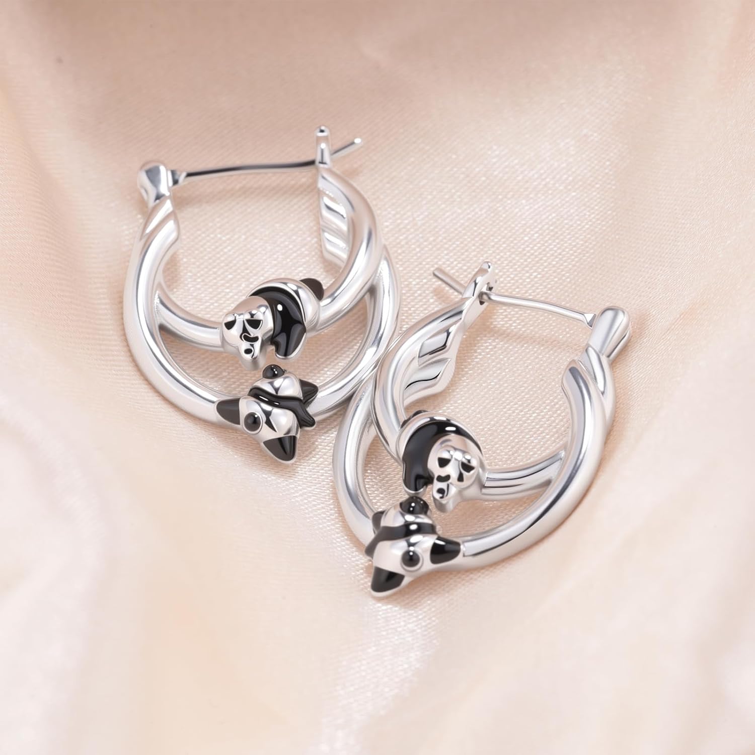 Trendy Sterling Silver Huggie Hoop Earrings for Women Dainty Animal Panda Cartilage Earring Charms White Gold Plated Hypoallergenic Jewelry for Sensitive Ears Birthday Gift for Women - Image 6