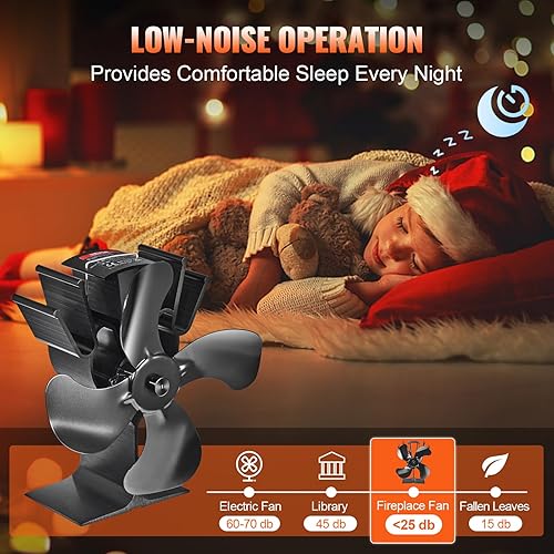 Miniatura 5 de Ventilador de estufa de leña alimentado por calor, ventiladores de chimenea silenciosos para quemador de maderaleñacalentador, 180 CFM máx. flujo de