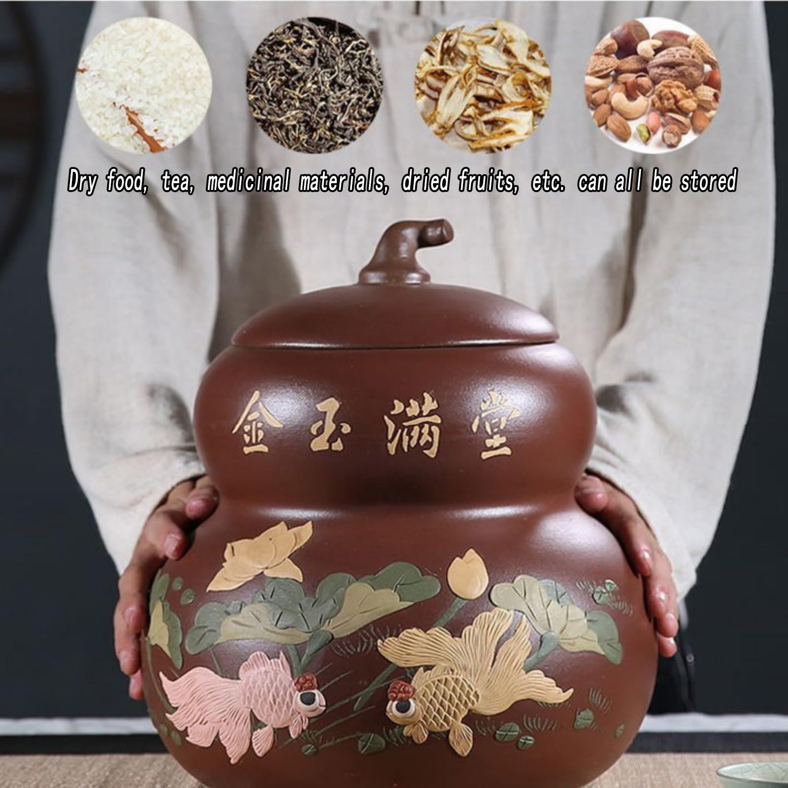 Genérico Contenedores de arroz, tarros de cerámica para almacenar, contenedores para el hogar, Cocina, sellados con Tapa, dispensador de 10 kg, Cubo de diseño Chino para Frijoles, maíz, Tri